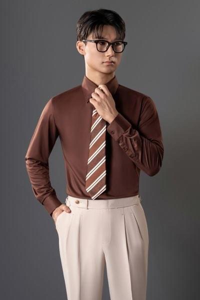 Sơ mi nâu trơn